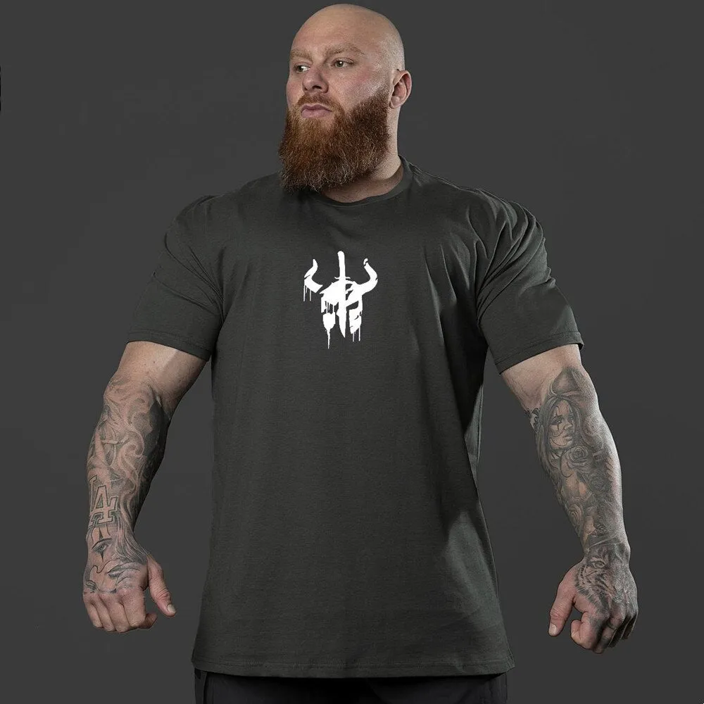 Black Cotton Print T-shirt Men Casual Short Sleeve Tee Shirt Gym Fitness Sports Tops Male Summer Bodybuilding Training Clothing
