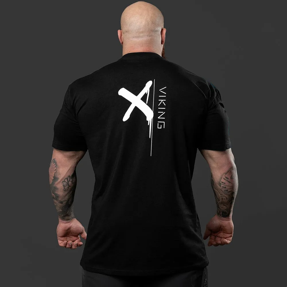 Black Cotton Print T-shirt Men Casual Short Sleeve Tee Shirt Gym Fitness Sports Tops Male Summer Bodybuilding Training Clothing