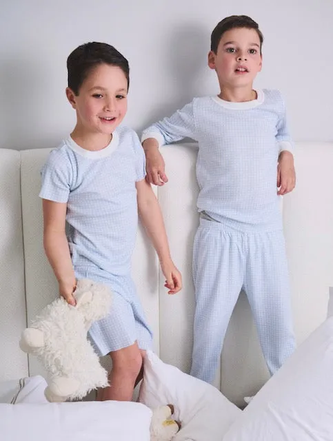BOYS 2 pc SET CREW LS & PANT Blue Gingham Print