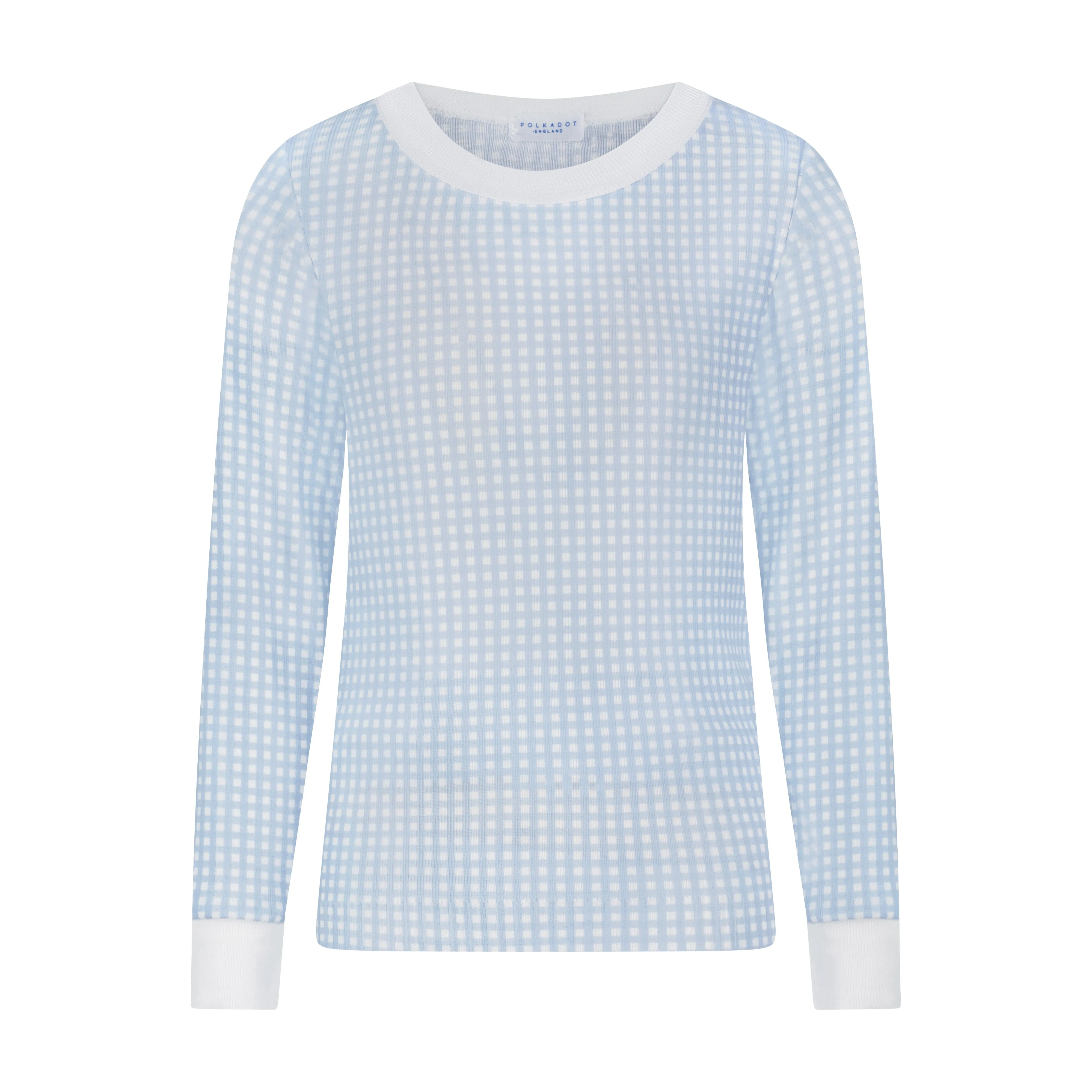BOYS 2 pc SET CREW LS & PANT Blue Gingham Print