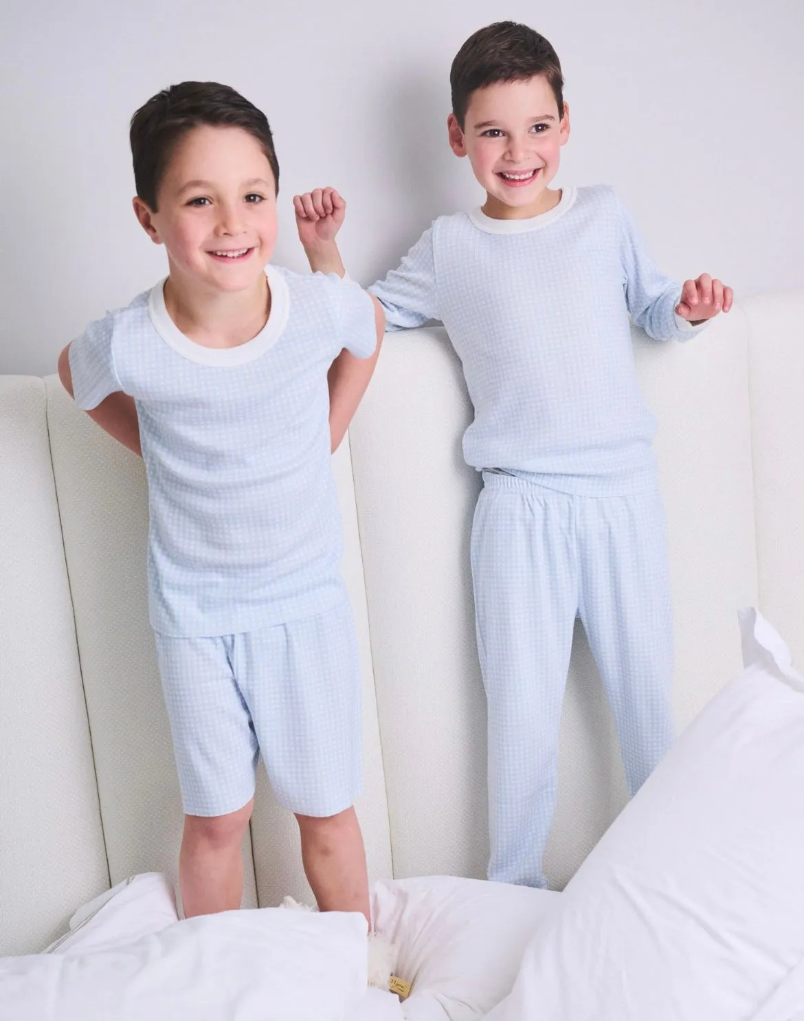 BOYS CREW SS Blue Gingham Print