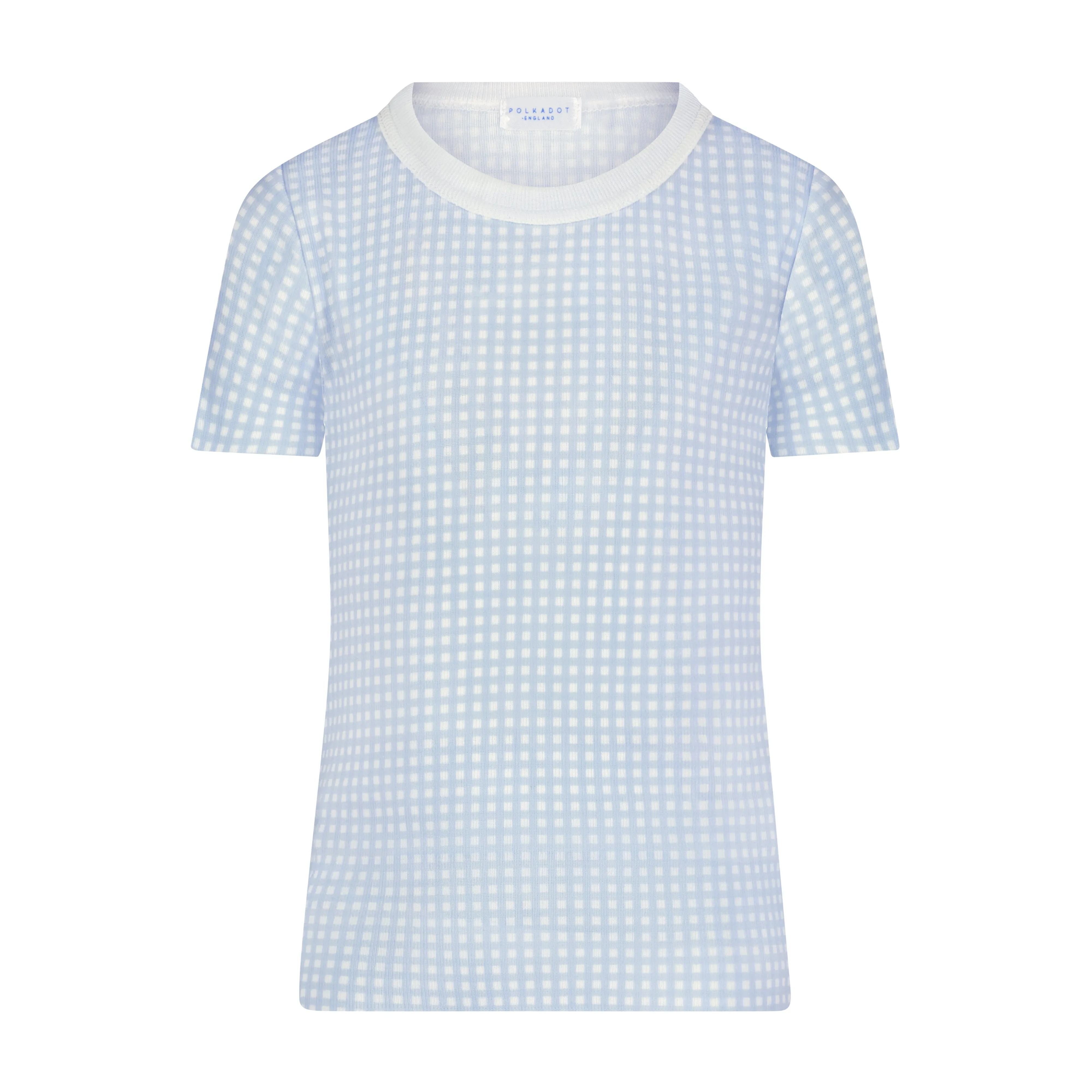 BOYS CREW SS Blue Gingham Print
