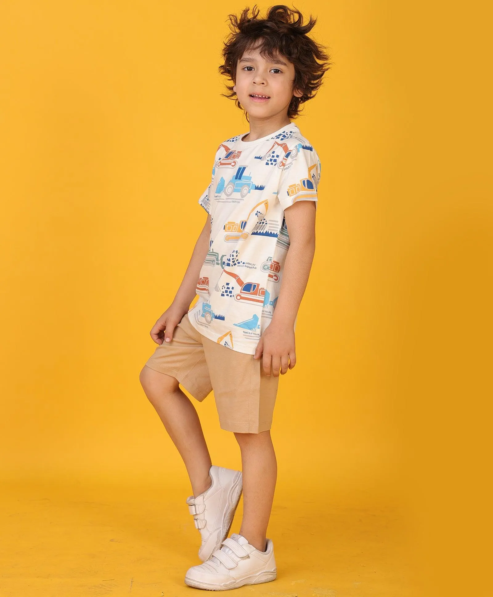 DIGGER BEIGE SUMMER BOYS SHORTS SET - WHITE/BEIGE