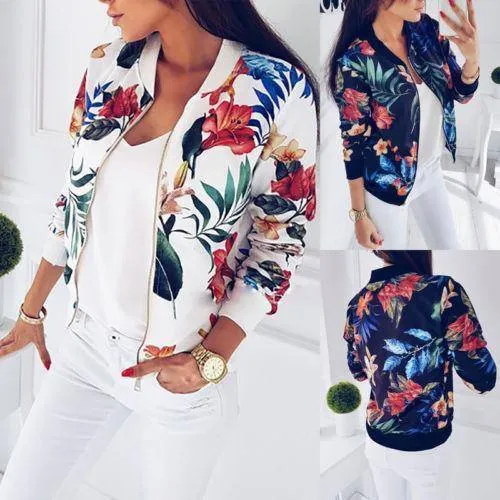 Floral Zipper Long Sleeve Jacket Coat  Tops (US 8-16)