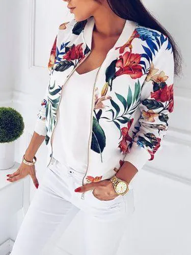 Floral Zipper Long Sleeve Jacket Coat  Tops (US 8-16)