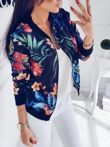 Floral Zipper Long Sleeve Jacket Coat  Tops (US 8-16)