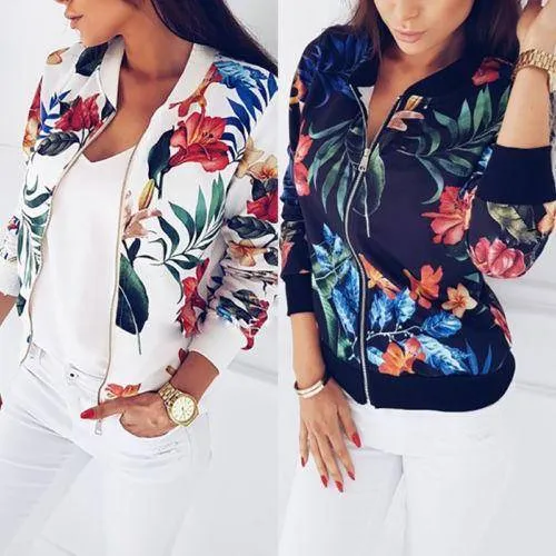 Floral Zipper Long Sleeve Jacket Coat  Tops (US 8-16)