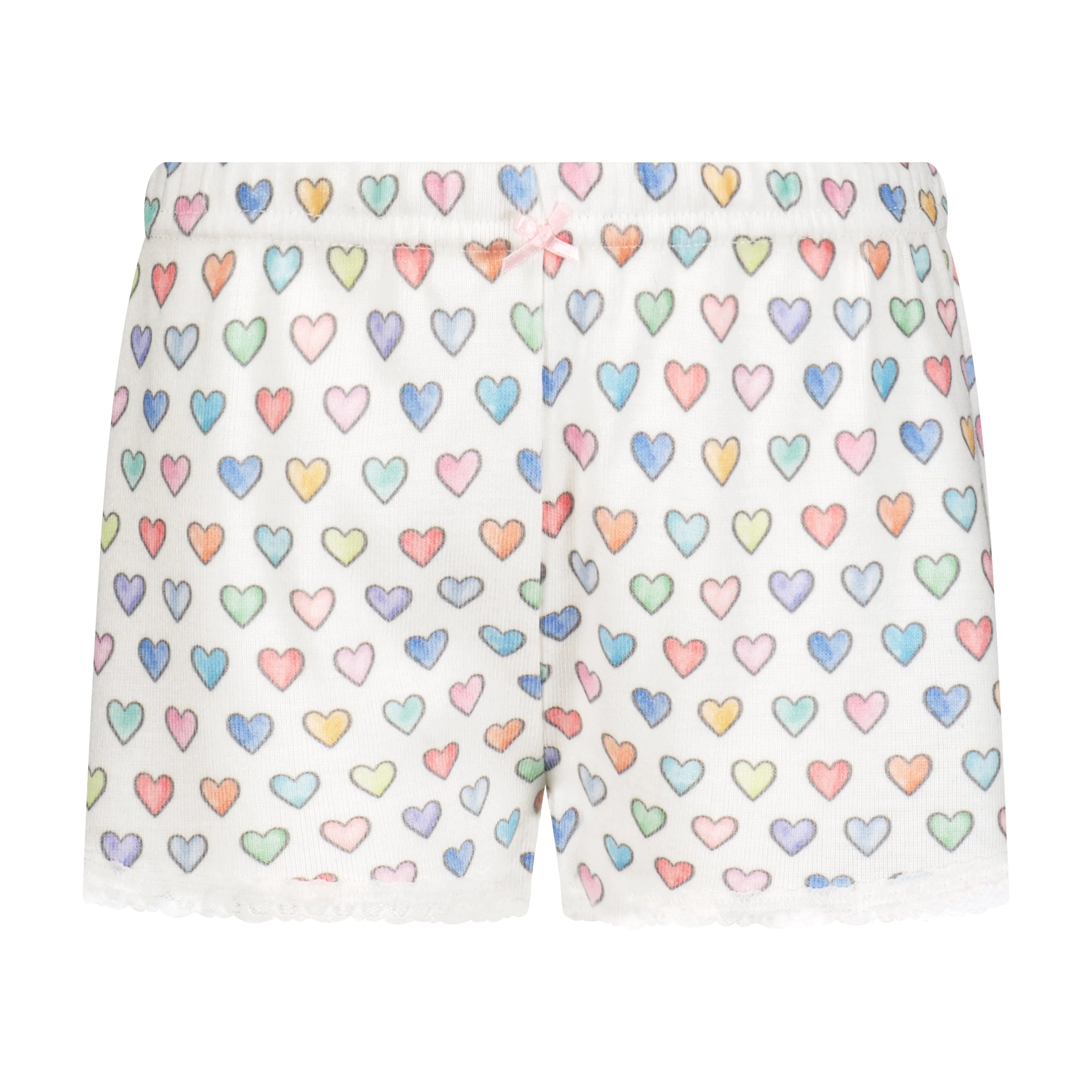 GIRLS RAINBOW HEARTS Print SHORT w Lace