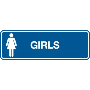 Girls with Text & Female Symbol Long Rectangle Layout Washroom Sign