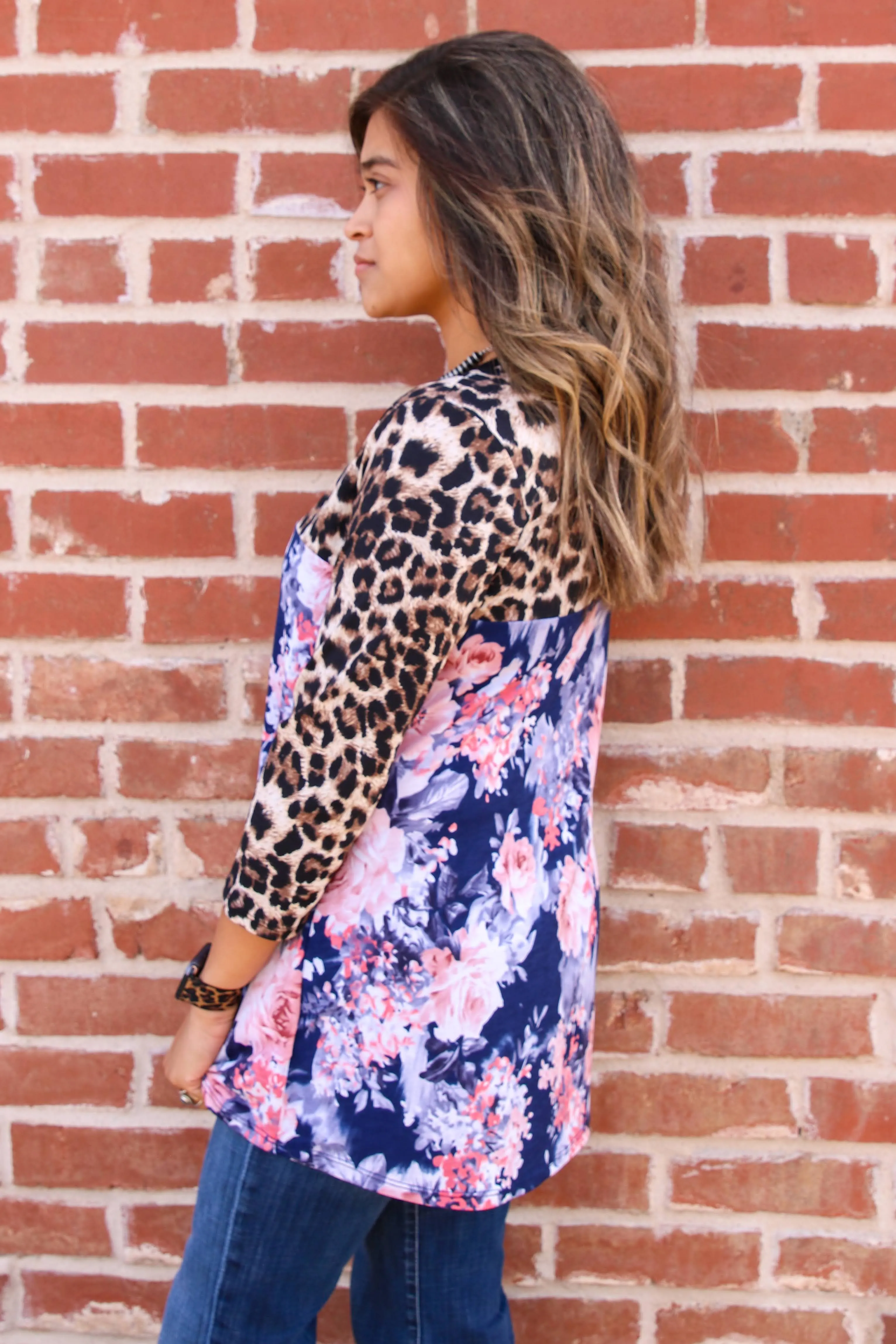 Joyce Leopard Floral Top SMALL, MEDIUM D5