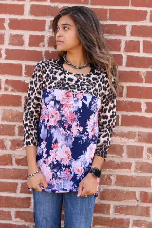 Joyce Leopard Floral Top SMALL, MEDIUM D5