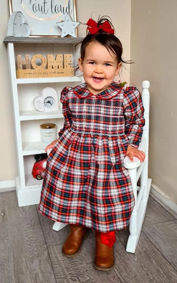 **NB only**“Noel” Tartan Check Matching Girls & Boys Smock Set