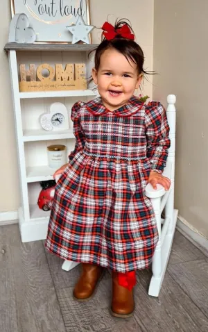 **NB only**“Noel” Tartan Check Matching Girls & Boys Smock Set