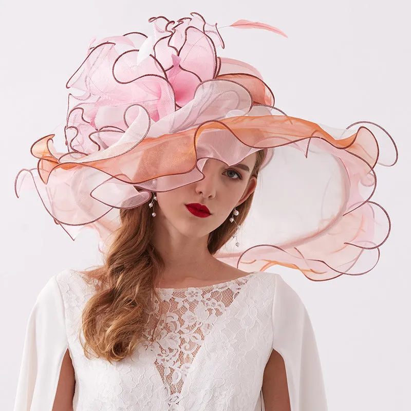 Organza Kentucky Derby Hats For Women Wedding Bride Wide Brim Hats