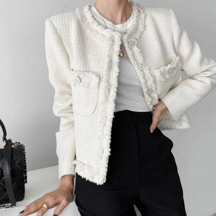 Toleet Elegant Ladies Single-breasted Basic Jackets O-neck Full Sleeve Solid Women Coats 2023 Autumn Female Outwear Tops
