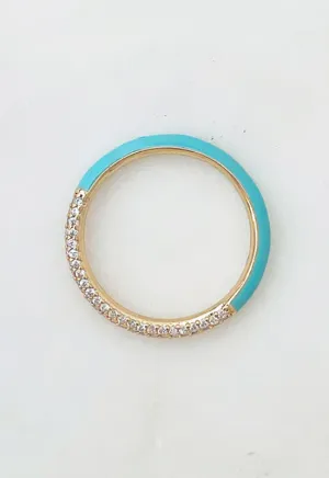 Turquoise Enamel & Cubic Zirconia Band Ring