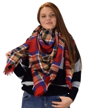 Warm Tartan Plaid Woven Oversized Fringe Scarf Blanket Shawl Wrap Red Black